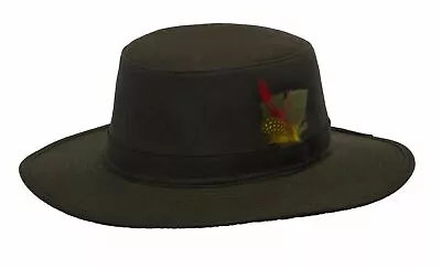 £14.95 • Buy Men's Wide Brim Wax Waterproof Fedora Bush Hat With Feather  - , 3 Sizes