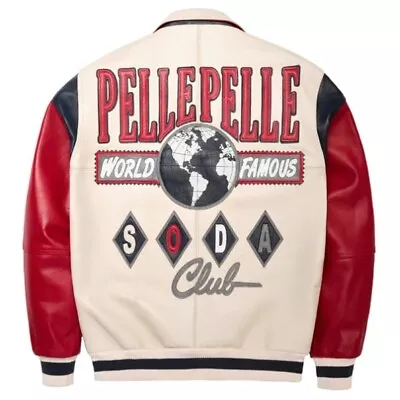 Pelle Pelle Famous Soda Club White Plush Leather Jacket Motorcycle Biker Jacket • $160
