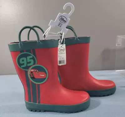 New Disney Pixar Cars Lightning Mcqueen Red Rubber Rain Boots Size Youth 12 • $19.99