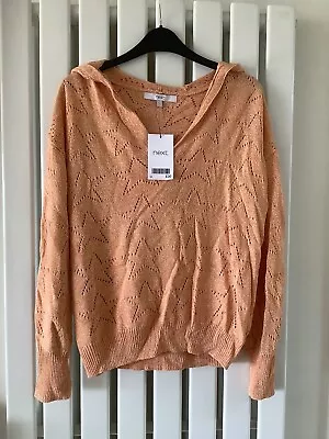 £12.99 • Buy Next Peach Star Knit Linen Blend Hooded Jumper Top Sz M 12-14 Bnwt