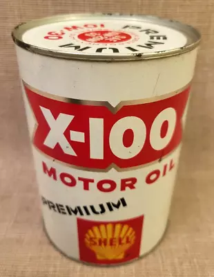 Vintage Shell X-100 Premium 10W30 Motor Oil Steel-Sided Sealed 1-Qt. Can - Nice! • $40