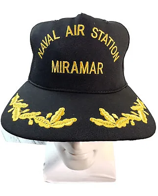 Naval Air Station Miramar M Black Trucker Hat Snap Back Vintage Made USA • $18.95