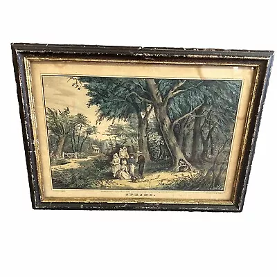 N. Currier Antique Original Hand Colored Lithograph “Spring” 1849 Antique Frame • $95