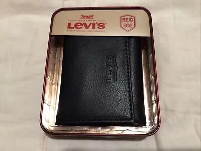 Levi's Men's RFID Blocking Coated Leather Trifold Wallet Black New In Tin Box • $12.98