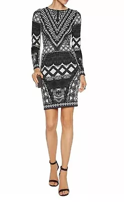 Camilla  Intarsia  Black White Geo Print Stretch Knit Bodycon Dress S • $160