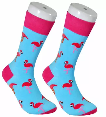 THE TIE STUDIO - Pink Flamingo On Sky Blue Novelty Unisex (Men Or Women) Socks • £8.99