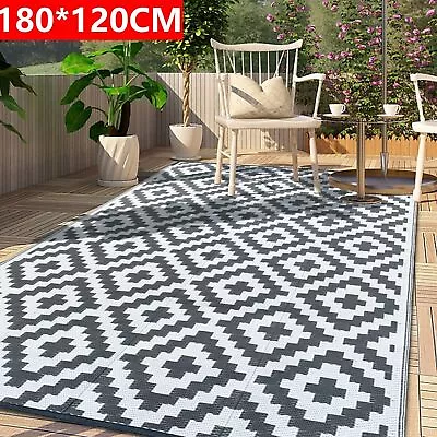 Indoor Outdoor Plastic Rugs Garden Patio Flatweave Mats Geometric Pattern 180cm • £15.75