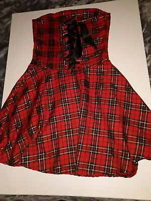 Swan Goose Nest Tartan Plaid Check Bandeau Corset Style Dress Xs/ S Size 4 / 6 • £3.89