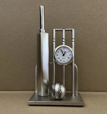£28 • Buy BNWT New Miniature Clock CRICKET WICKETS STUMPS BALL Silver WIDDOP
