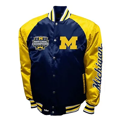 Michigan Wolverines 2023 National Champions Satin Full Snap Jacket In Stock Now • $160