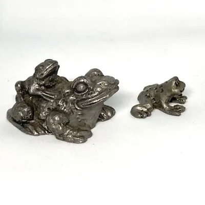 Lot Of 2 Vintage Miniature Pewter Frogs Silver Tone Figurines • $9.99