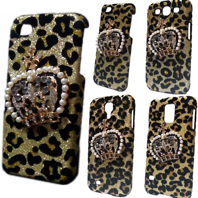 Cover For Phones 3D Bling Luxury Leopard Diamond Pearls Crown Back Hard Case • $8.98
