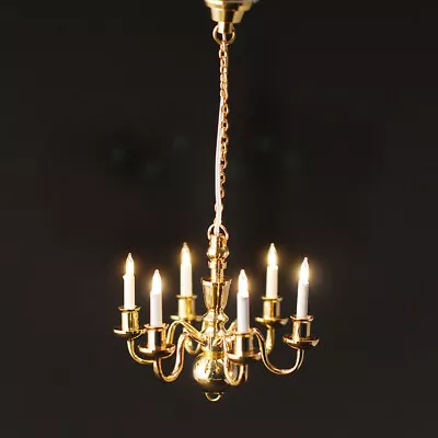 Dollhouse Miniature Chandelier Gold 6 Arm 1:12 Scale 12 Volt Electric • $69.99