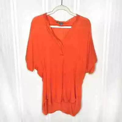 Vince Georgette Cap Sleeve Half Placket Blouse Small Orange Top 100% Silk V-Neck • $50