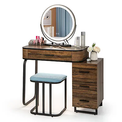 $325.90 • Buy Giantex Dressing Table Stool Set W/ Vanity Makeup Mirror 3-Color Dimmable Light