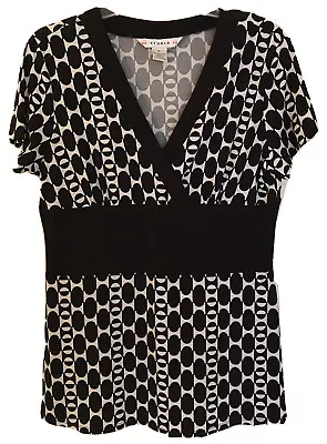 AA Studio AA Womens 12 Short Sleeve Top Blouse Black White Circle Dot Stretch • $14.99