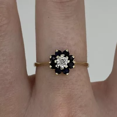£80 • Buy Sapphire & Diamond Flower Cluster Ring 9ct Yellow Gold - Size N