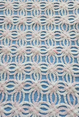 Vtg Chenille Bedspread Quilt Fabric 18 X24  Pink And White Wedding Rings On Blue • $15.50