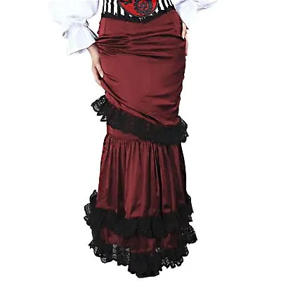 Womens Red Steampunk Gothic Lolita Victorian Pirate Saloon Costume Ruffle Skirt • $24.39