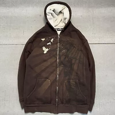 Vintage Y2K Hybrid Sherpa Lined Zip Up Hoodie Size XL Grunge Mall Goth Tribal • $79.99