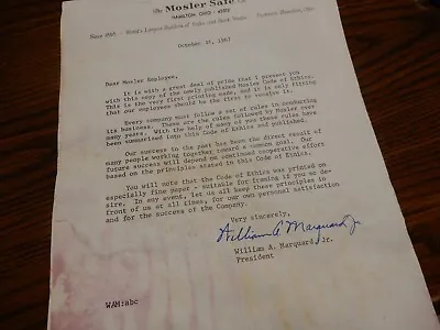 The Mosler Safe Co 1967 Cover Letter With The Code Of Ethics Bill Marguard Jr • $25