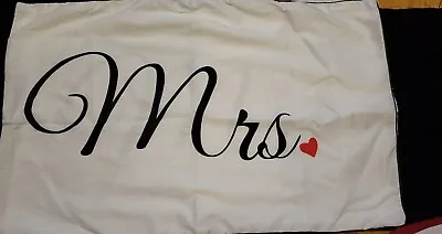 NEW: Mr & Mrs Pillow Cases Couples Silky White  Romantic Pillowcases • £7.71