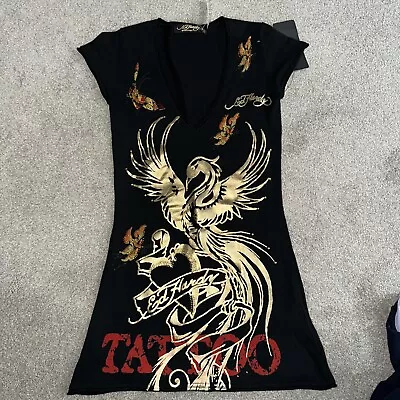 Ed Hardy Tattoo Dress? Black Knit Graphic Phoenix Butterfly Y2K See Measurements • $78