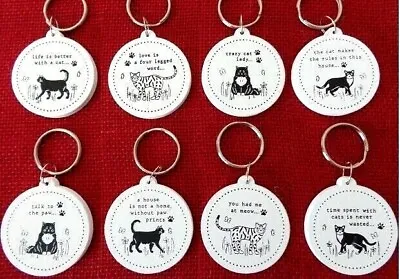 £4.95 • Buy Cute Cat Keyring Witty Message Wooden Key Fob 8 Design Cat Lovers Christmas Gift