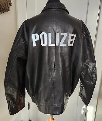 Vintage 90s German Polizei Leather Moto Police Jacket Size 52 Black  • $245