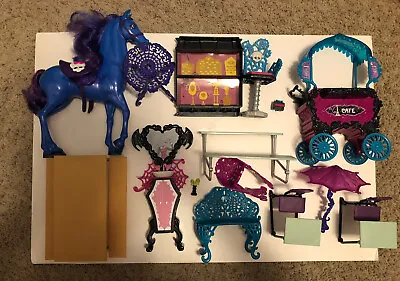 Monster High Playset Furniture Lot Plus Horse “Nightmare” Lot Of 14 • $60