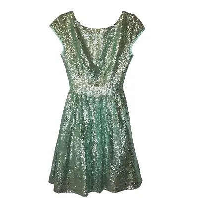B. DARLIN Sequin Party Pageant Dress Seafoam Green V Back Tulle Junior 1/2 • $22