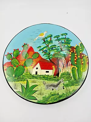 Vintage Hand Painted Bright Colors Ceramic Clay Plate Wall Decor Mexico 12  • $19.99