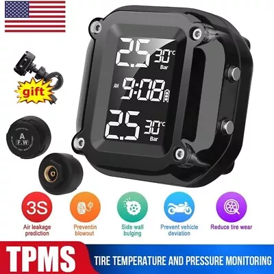 M5 Wireless TPMS Motorcycle Tire Pressure Monitor Alarm With 2 External Sensors • $22.99