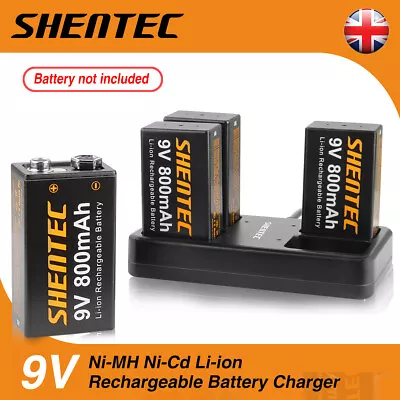 Shentec 4Slot Fast Univeral Battery Charger For 9V Li-ion Rechargeable Batteries • £12.90