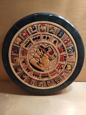 Mexican Mayan Aztec Round Wooden  Plaque Calendar 18 - Variety Of Inlaid Wood • $59.99