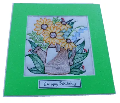 Complete Handmade Machine Embroidered Birthday Card Flower  Sunflowers • £3.50