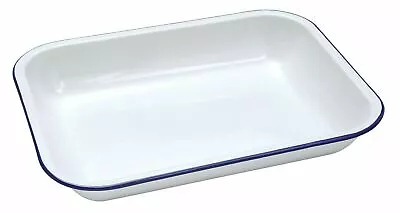 Falcon Traditional Enamelware Bake Pan Roasting Tray White Blue | Cream Red Rim • £16.95