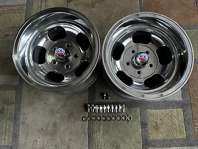 Vintage 14x8 1/2  Pair (2)polished  Us Indy Style Mags  5 On 4 3/4 Chevy Hotrod • $349.99