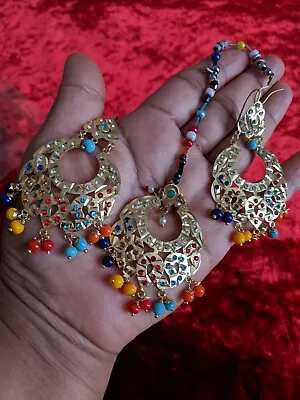 £6.50 • Buy Indian Pakistani Bollywood Bridal Gold And Multi Earrings Tikka Set
