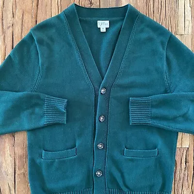 J. Crew Cardigan Men's M Green Heritage Varsity Cotton Sweater #83 • $54.77