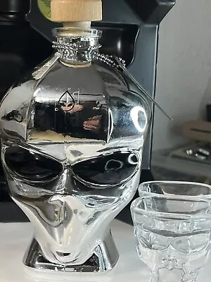 Alien Head Liquor Decanter 3PC Set  Chrome Glass Empty Refillable New In Box • $28