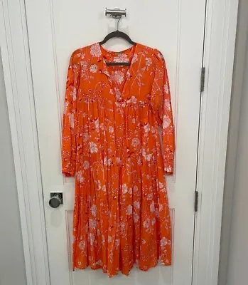 Matta Orange Floral Long Sleeve Midi Dress Women's Size Medium • $240