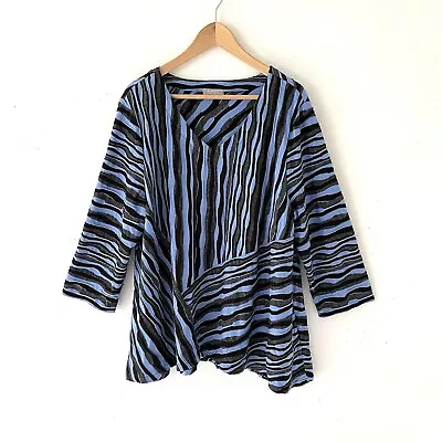 Habitat Stretch Knit V Neck Swing Tunic Top Size XXL Blue Black Grey Stripe • $34.99