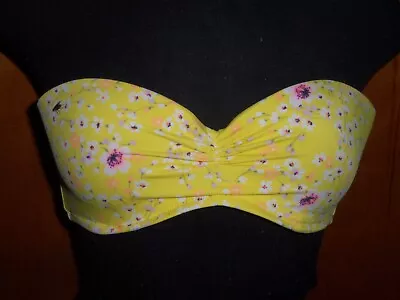 Victoria's Secret Strapless Yellow Floral Push-Up Ruched Bandeau Bikini Top 36B • $14.99