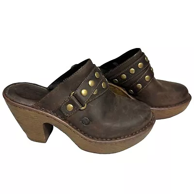 Born Women's Size 7 Marney Mule Clogs Slip-On Leather Brown Block Heels Mules • $26.99