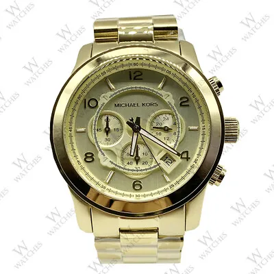 New Michael Kors MK8077 Men's Runway Oversized Gold Chrono Watch 45mm Unisex • $108