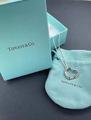 Tiffany & Co. Elsa Peretti  Silver 925 Open Heart Necklace Large  Pendant 18” • $145.99