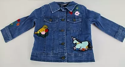 Hanna Andersson Girls Sherpa Lined Novelty Denim Jacket With Appliques NWT • $49.99