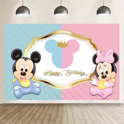 Mickey And Minnie Mouse Photo Backdrop Baby Shower Birthday Party Background • $12.43