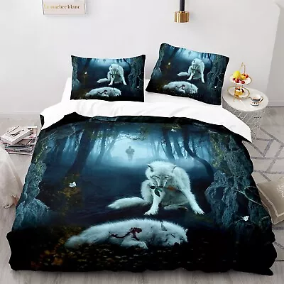 Wolf Rose Animal Soft Quilt Doona Duvet Cover Set Single Size Bedding Pillowcase • $9.99
